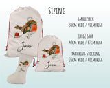Personalised Large Christmas Sack Robin Sledge Design Xmas Stocking Gift Rudolph Sack Red Drawstring Christmas Decoration SK051