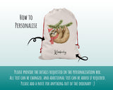 Personalised Large Christmas Sack Xmas Sloth Design Name Xmas Stocking Gift Stocking Rudolph Sack Red Drawstring Decoration SK070