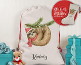 Personalised Large Christmas Sack Xmas Sloth Design Name Xmas Stocking Gift Stocking Rudolph Sack Red Drawstring Decoration SK070