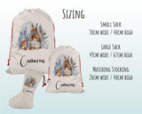 Personalised Large Christmas Sack Robin and Squirrel Design Xmas Stocking Gift Rudolph Sack Red Drawstring Christmas Decoration SK073