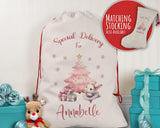 Personalised Christmas Sack - Santa Sack for Kids Presents Xmas Bunny Pink Tree Design Stocking Christmas Eve Bag Box for Girls & Boys XS004