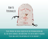 Personalised Christmas Sack - Santa Sack for Kids Presents Xmas Pink Ballerina Design Stocking Christmas Eve Bag Box for Girls & Boys XS007