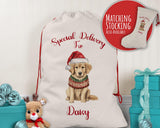 Personalised Golden Retriever Large Christmas Sack - Red Drawstring Bag for Xmas Presents - Christmas Eve Bag Box Decoration for Dogs XS008