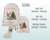 Personalised Christmas Sack - Santa Sack for Kids Presents Xmas Reindeer Tree Design Stocking Christmas Eve Bag Box for Girls & Boys XS011