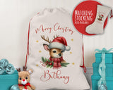 Personalised Christmas Sack - Santa Sack for Kids Presents Xmas Reindeer Santa Design Stocking Christmas Eve Bag Box for Girls & Boys XS013