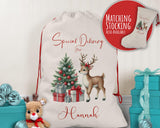 Personalised Christmas Sack - Santa Sack for Kids Presents Xmas Reindeer Tree Design Stocking Christmas Eve Bag Box for Girls & Boys XS015