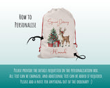 Personalised Christmas Sack - Santa Sack for Kids Presents Xmas Reindeer Tree Design Stocking Christmas Eve Bag Box for Girls & Boys XS015