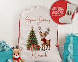 Personalised Christmas Sack - Santa Sack for Kids Presents Xmas Reindeer Tree Design Stocking Christmas Eve Bag Box for Girls & Boys XS017