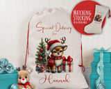 Personalised Christmas Sack - Santa Sack for Kids Presents Xmas Reindeer Tree Design Stocking Christmas Eve Bag Box for Girls & Boys XS018