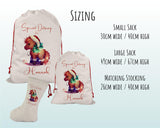 Personalised Christmas Sack - Santa Sack for Kids Presents Xmas Rocking Horse Design Stocking Christmas Eve Bag Box for Girls & Boys XS020