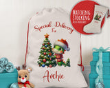 Personalised Christmas Sack - Santa Sack for Kids Presents Xmas Dinosaur Tree Design Stocking Christmas Eve Bag Box for Girls & Boys XS021