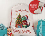 Personalised Christmas Sack - Santa Sack for Kids Presents Xmas Dinosaur Tree Design Stocking Christmas Eve Bag Box for Girls & Boys XS025
