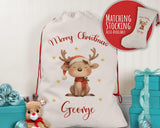 Personalised Christmas Sack - Santa Sack for Kids Presents Xmas Cute Reindeer Design Stocking Christmas Eve Bag Box for Girls & Boys XS031