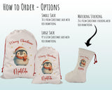 Personalised Christmas Sack - Santa Sack for Kids Presents Xmas Cute Penguin Design Stocking Christmas Eve Bag Box for Girls & Boys XS033