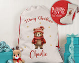 Personalised Christmas Sack - Santa Sack for Kids Presents Xmas Cute Bear Design Stocking Christmas Eve Bag Box for Girls & Boys XS036