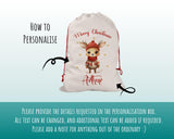 Personalised Christmas Sack - Santa Sack for Kids Presents Xmas Cute Reindeer Design Stocking Christmas Eve Bag Box for Girls & Boys XS038