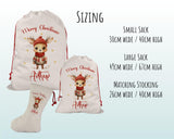 Personalised Christmas Sack - Santa Sack for Kids Presents Xmas Cute Reindeer Design Stocking Christmas Eve Bag Box for Girls & Boys XS038
