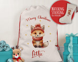 Personalised Christmas Sack - Santa Sack for Kids Presents Xmas Cute Winter Fox Design Stocking Christmas Eve Bag Box for Girls & Boys XS039
