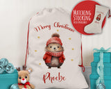 Personalised Christmas Sack - Santa Sack for Kids Presents Xmas Cute Hedgehog Design Stocking Christmas Eve Bag Box for Girls & Boys XS040