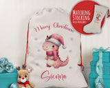 Personalised Christmas Sack - Santa Sack for Kids Presents Xmas Cute Dinosaur Design Stocking Christmas Eve Bag Box for Girls & Boys XS042