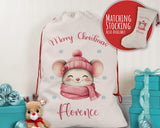 Personalised Christmas Sack - Santa Sack for Kids Presents Xmas Cute Mouse Design Stocking Christmas Eve Bag Box for Girls & Boys XS043