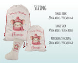 Personalised Christmas Sack - Santa Sack for Kids Presents Xmas Cute Mouse Design Stocking Christmas Eve Bag Box for Girls & Boys XS043