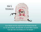 Personalised Christmas Sack - Santa Sack for Kids Presents Xmas Cute Penguin Design Stocking Christmas Eve Bag Box for Girls & Boys XS044