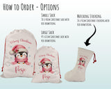 Personalised Christmas Sack - Santa Sack for Kids Presents Xmas Cute Penguin Design Stocking Christmas Eve Bag Box for Girls & Boys XS044