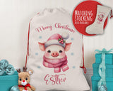 Personalised Christmas Sack - Santa Sack for Kids Presents Xmas Cute Pig Piglet Design Stocking Christmas Eve Bag Box for Girls & Boys XS045