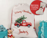 Personalised Christmas Sack - Santa Sack for Kids Presents Xmas Tree and Truck Design Stocking Christmas Eve Bag Box for Girls & Boys XS048