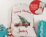 Personalised Christmas Sack - Santa Sack for Kids Presents Xmas Tree and Truck Design Stocking Christmas Eve Bag Box for Girls & Boys XS049