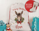 Personalised Christmas Sack - Santa Sack for Kids Presents Xmas Cute Donkey Design Stocking Christmas Eve Bag Box for Girls & Boys XS057