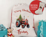 Personalised Christmas Sack - Santa Sack for Kids Presents Xmas Tree and Tractor Design Stocking Christmas Eve Bag for Girls & Boys XS062