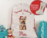 Personalised Yorkshire Terrier Large Christmas Sack - Red Drawstring Bag for Xmas Presents - Christmas Eve Bag Box Decoration for Dogs XS067