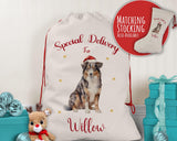 Personalised Australian Shepherd Large Christmas Sack - Red Drawstring Bag for Xmas Presents Christmas Eve Bag Box Decoration for Dogs XS070