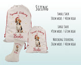 Personalised Beagle Dog Large Christmas Sack - Red Drawstring Bag for Xmas Presents - Christmas Eve Bag Box Decoration for Dogs XS072