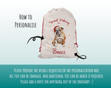 Personalised English Bulldog Large Christmas Sack - Red Drawstring Bag for Xmas Presents - Christmas Eve Bag Box Decoration for Dogs XS081