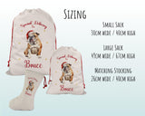 Personalised English Bulldog Large Christmas Sack - Red Drawstring Bag for Xmas Presents - Christmas Eve Bag Box Decoration for Dogs XS081