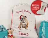 Personalised English Bulldog Large Christmas Sack - Red Drawstring Bag for Xmas Presents - Christmas Eve Bag Box Decoration for Dogs XS081