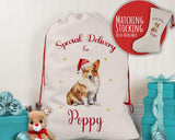 Personalised Cardigan Welsh Corgi Large Christmas Sack -Red Drawstring Bag for Xmas Presents Christmas Eve Bag Box Decoration for Dogs XS082