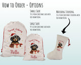 Personalised Dachshund Large Christmas Sack - Red Drawstring Bag for Xmas Presents - Christmas Eve Bag Box Decoration for Dogs XS092