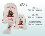 Personalised Dachshund Large Christmas Sack - Red Drawstring Bag for Xmas Presents - Christmas Eve Bag Box Decoration for Dogs XS093