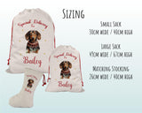 Personalised Dachshund Large Christmas Sack - Red Drawstring Bag for Xmas Presents - Christmas Eve Bag Box Decoration for Dogs XS095
