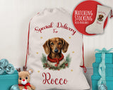 Personalised Dachshund Large Christmas Sack - Red Drawstring Bag for Xmas Presents - Christmas Eve Bag Box Decoration for Dogs XS096