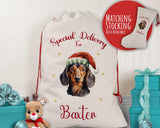 Personalised Dachshund Large Christmas Sack - Red Drawstring Bag for Xmas Presents - Christmas Eve Bag Box Decoration for Dogs XS097