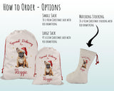 Personalised French Bulldog Large Christmas Sack - Red Drawstring Bag for Xmas Presents - Christmas Eve Bag Box Decoration for Dogs XS104