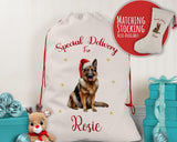 Personalised German Shepherd Large Christmas Sack - Red Drawstring Bag for Xmas Presents - Christmas Eve Bag Box Decoration for Dogs XS106