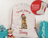Personalised Golden Retriever Large Christmas Sack - Red Drawstring Bag for Xmas Presents - Christmas Eve Bag Box Decoration for Dogs XS109