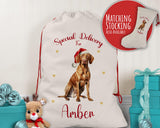 Personalised Hungarian Vizsla Large Christmas Sack - Red Drawstring Bag for Xmas Presents - Christmas Eve Bag Box Decoration for Dogs XS113