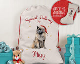 Personalised Keeshond Dog Large Christmas Sack - Red Drawstring Bag for Xmas Presents - Christmas Eve Bag Box Decoration for Dogs XS119